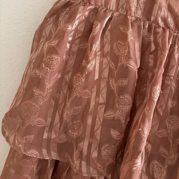 Lulus Dusty Pink Floral Bustier Tiered Side Slit Maxi Dress XL - Picture 5 of 8